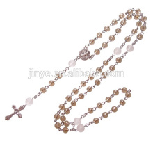 Natürliche rauchige Kristall Gebet Rosenkranz Perlen Kreuz Halskette